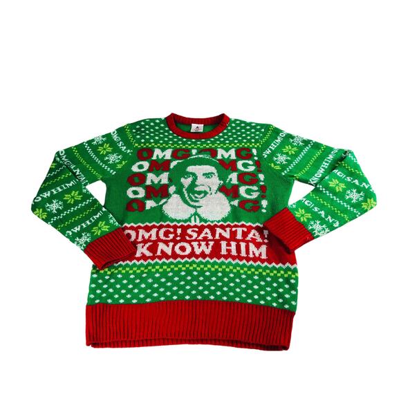 Party Ugly Knit Christmas Holiday Santa Pullover Sweater Green Red Medium - Picture 6 of 6
